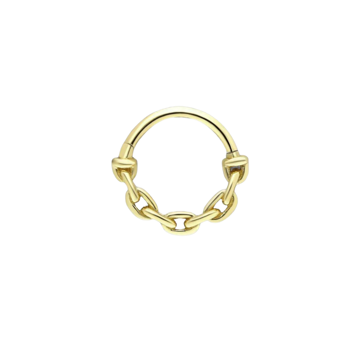 14K Solid Gold Chain Gold Clicker Hoop Piercing Three Stones