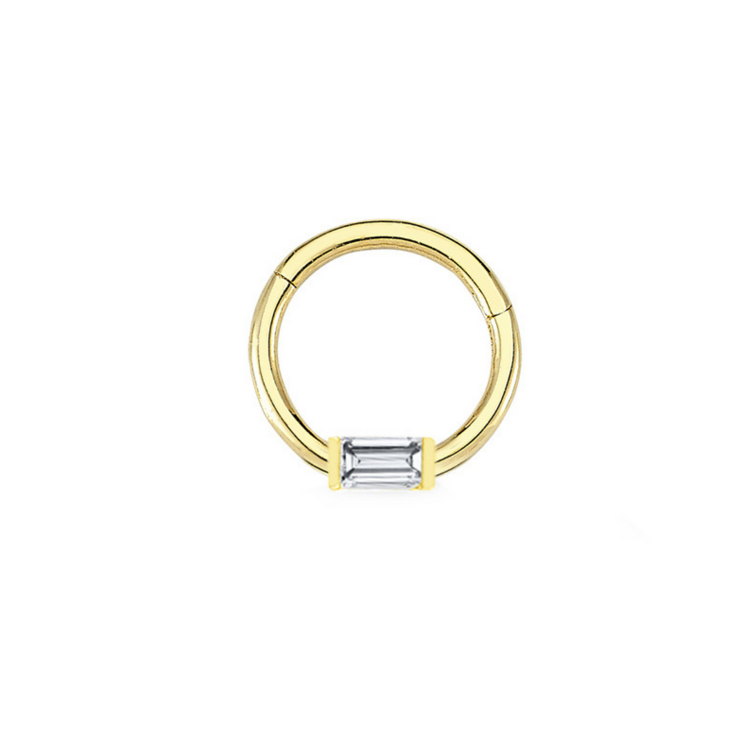 14K Solid Gold Baguette Gold Clicker Hoop Piercing