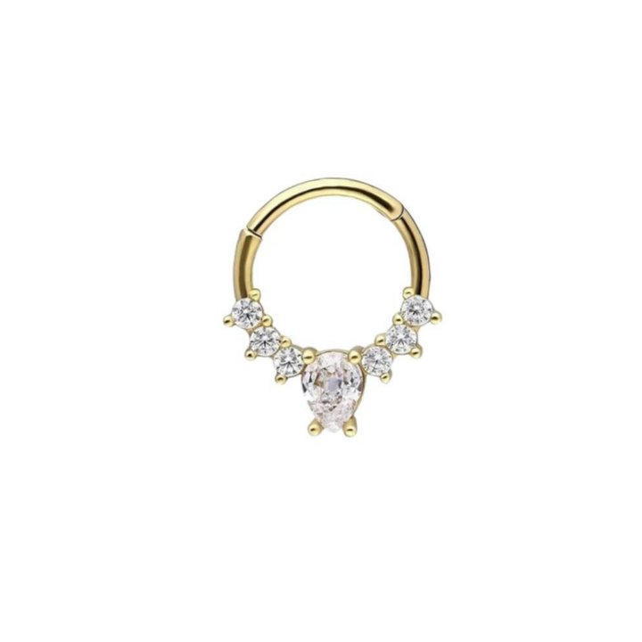 14K Solid Gold Clicker Hoop Piercing Seven Stone