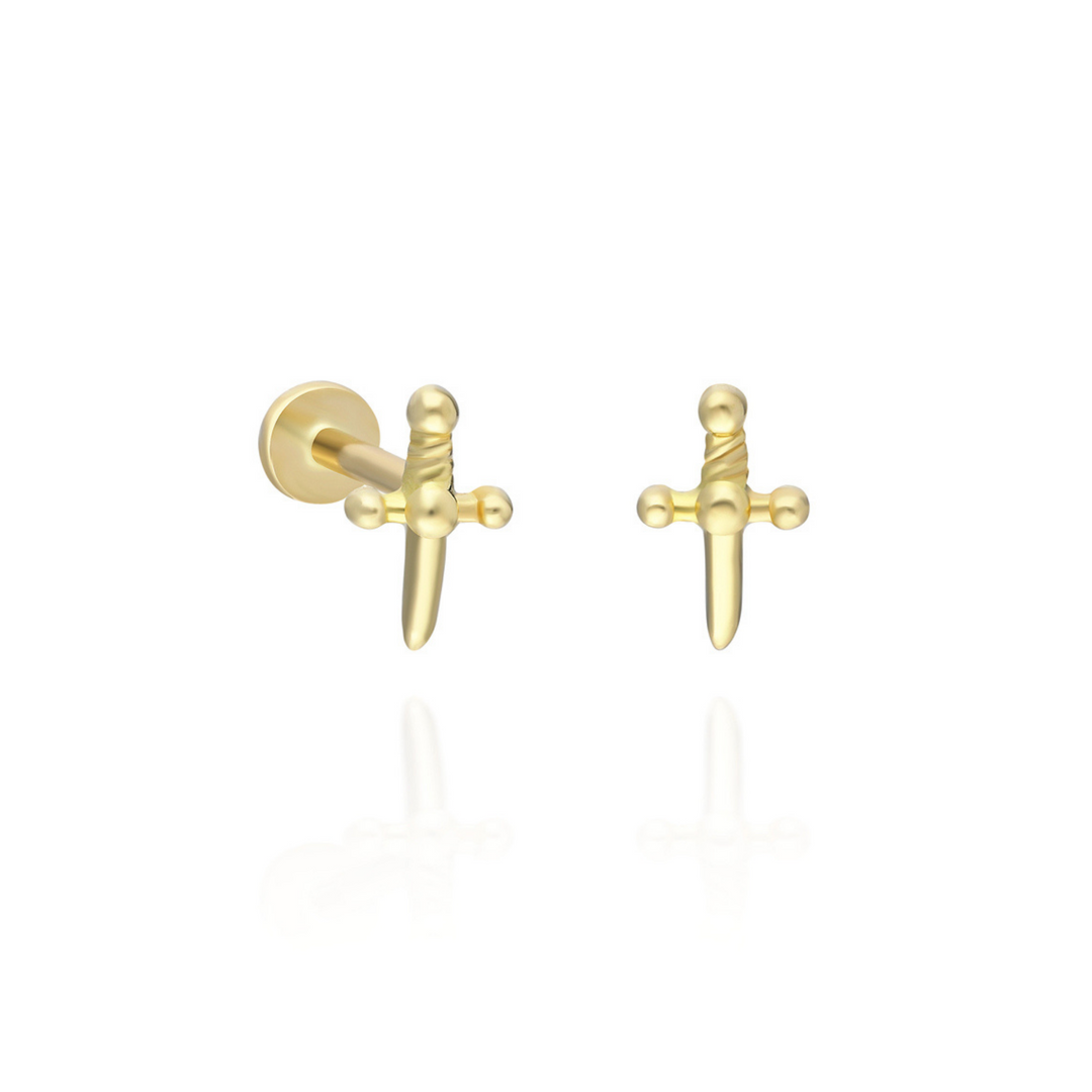 14K Solid Gold Cross Threadless Piercing