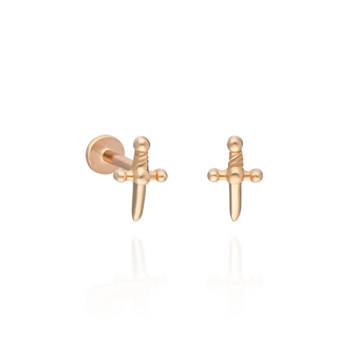 14K Solid Gold Cross Threadless Piercing