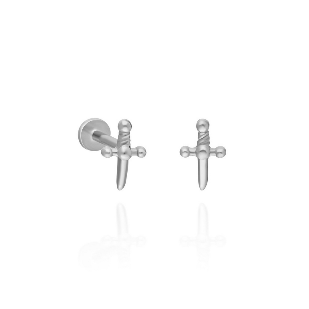 14K Solid Gold Cross Threadless Piercing