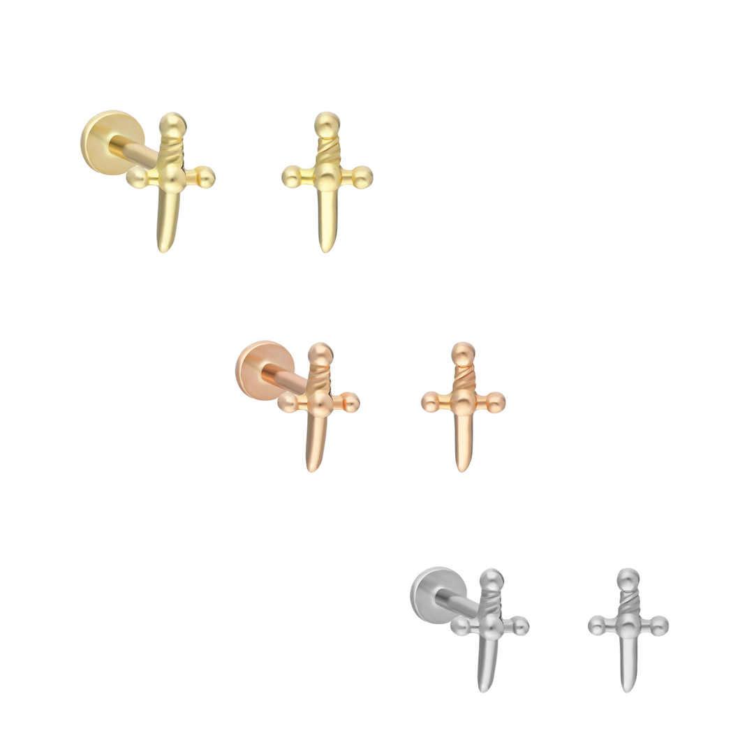 14K Solid Gold Cross Threadless Piercing