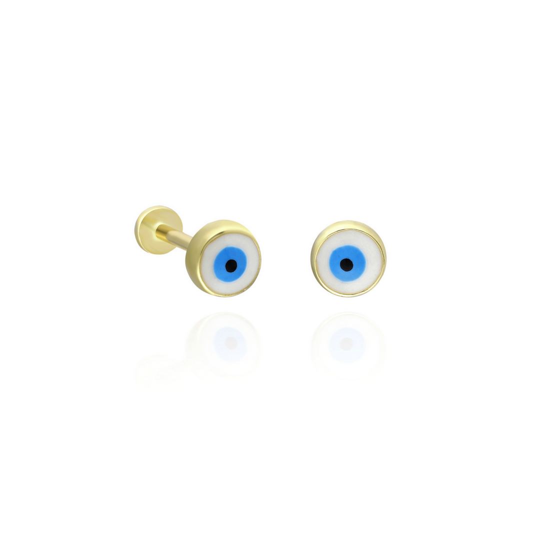 14K Solid Gold Evel Eye Enamel Threadless Piercing