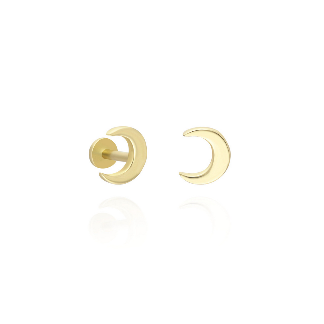 14K Solid Gold Threadless Piercing Elegant Moon