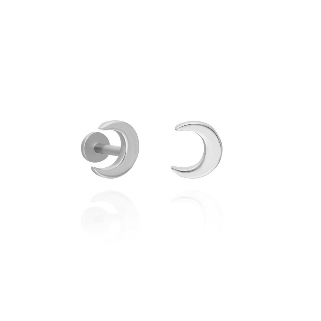 14K Solid Gold Threadless Piercing Elegant Moon