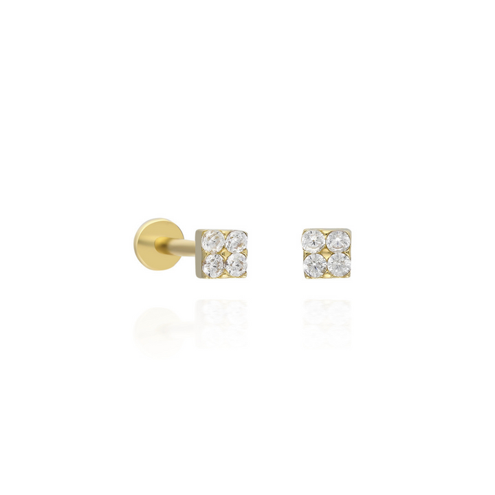 14K Solid Gold Threadless Piercing Four Stone