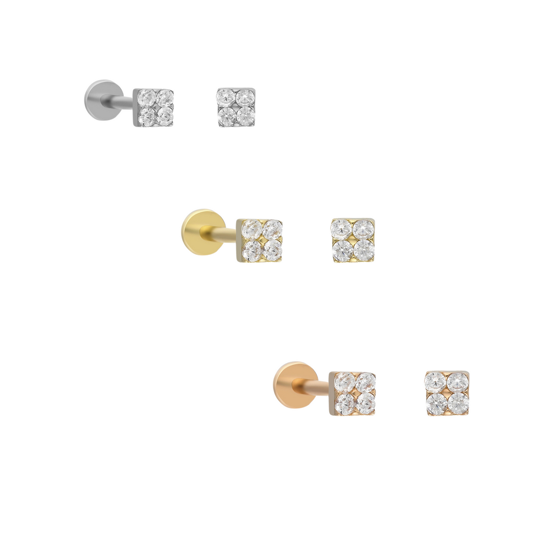 14K Solid Gold Threadless Piercing Four Stone