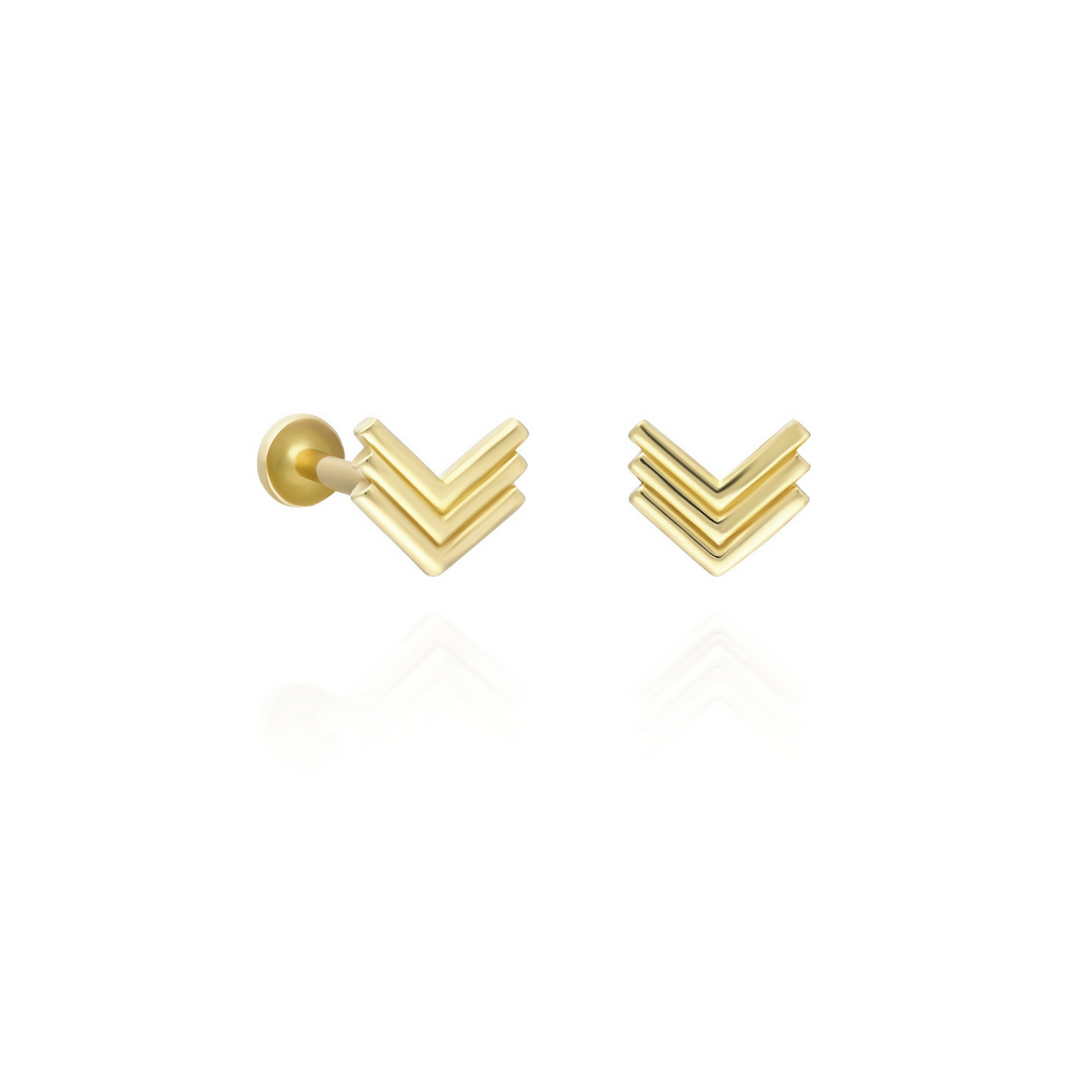 14K Solid Gold Threadless Piercing V Model