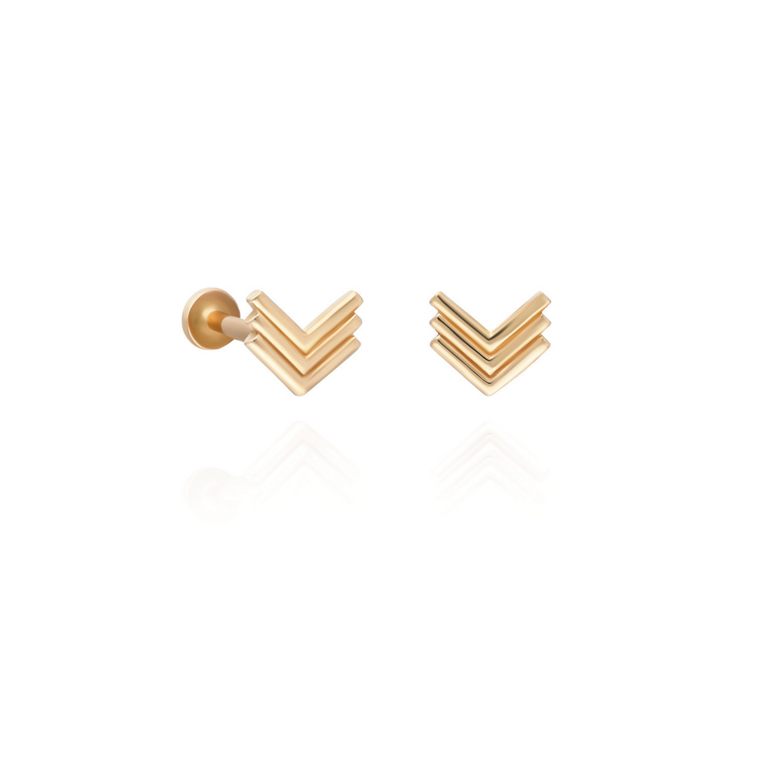 14K Solid Gold Threadless Piercing V Model