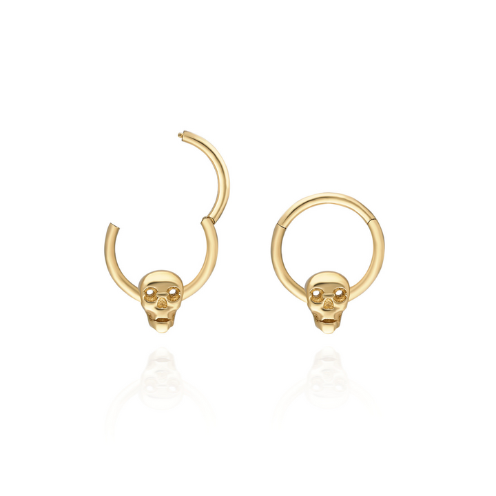 14K Solid Gold Clicker Hoop Piercing Skull