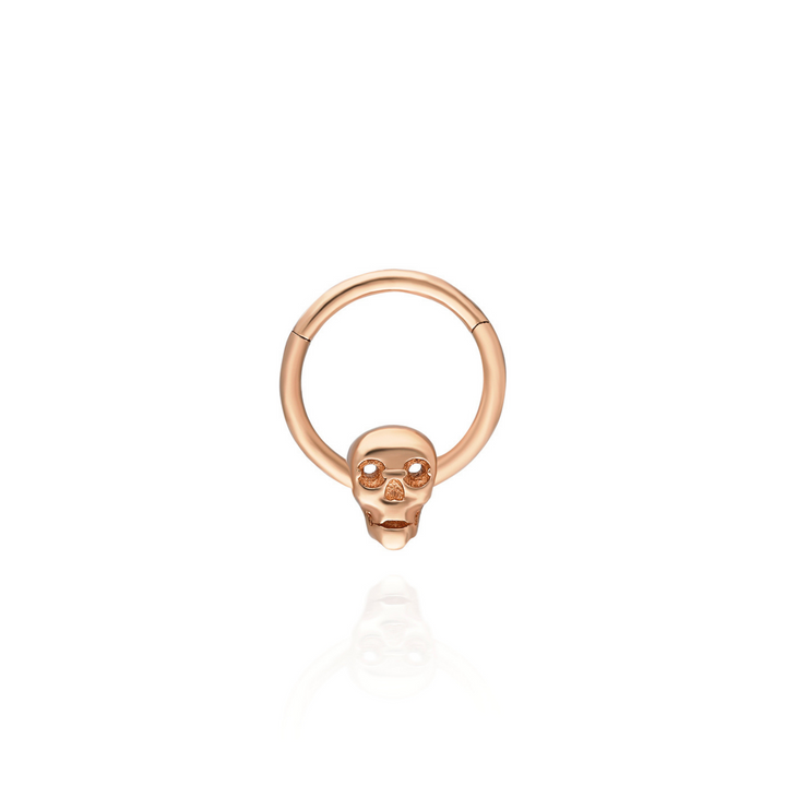 14K Solid Gold Clicker Hoop Piercing Skull