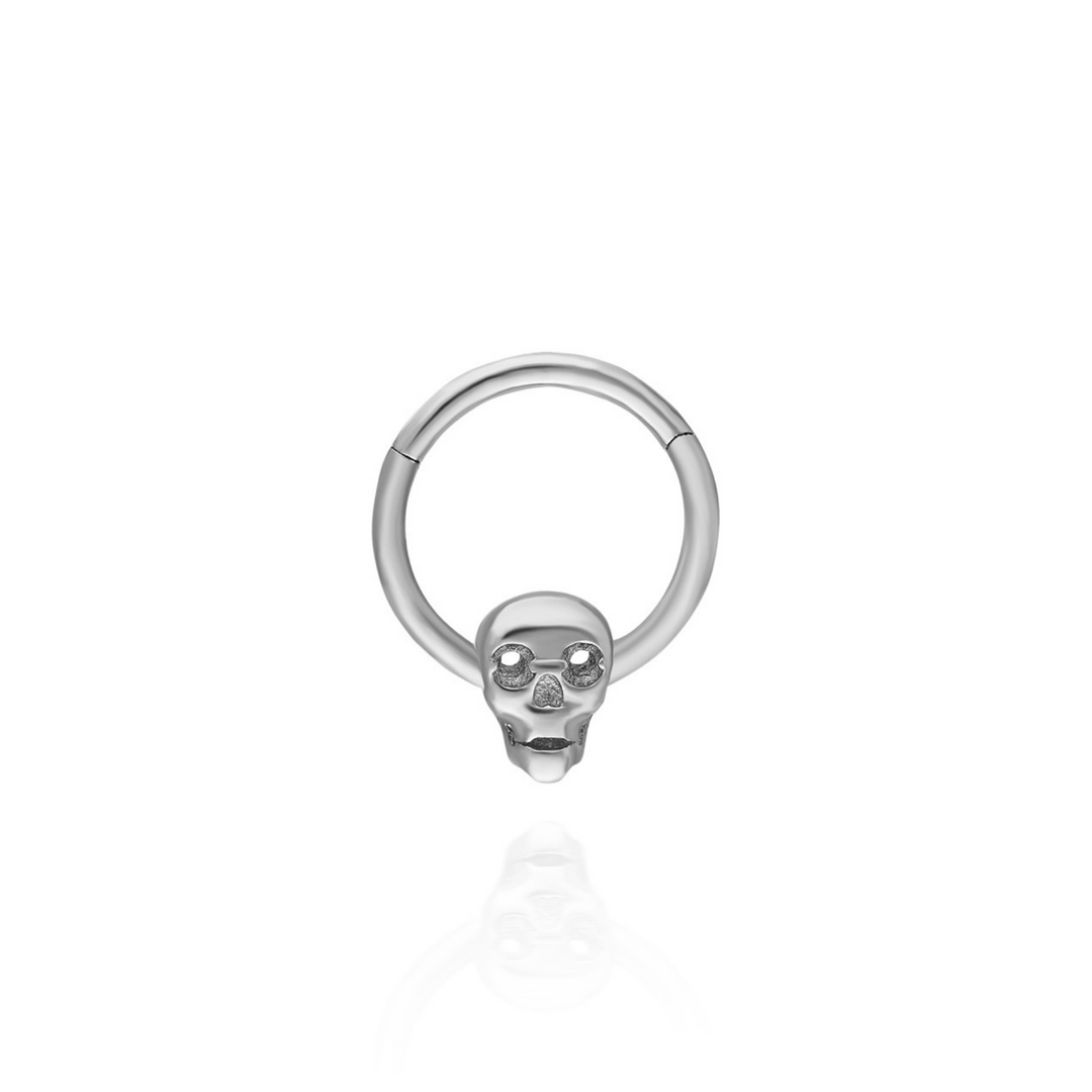 14K Solid Gold Clicker Hoop Piercing Skull