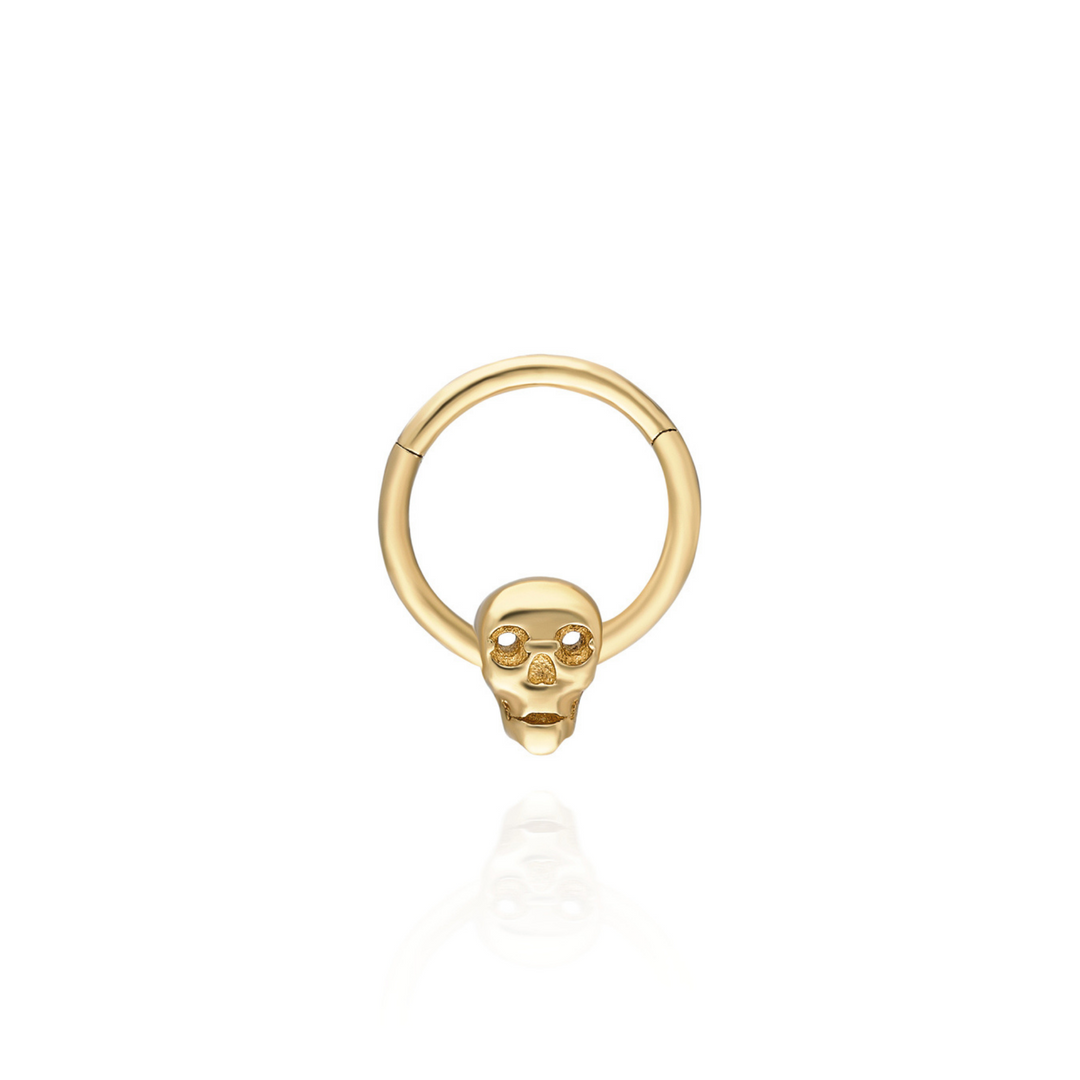 14K Solid Gold Clicker Hoop Piercing Skull