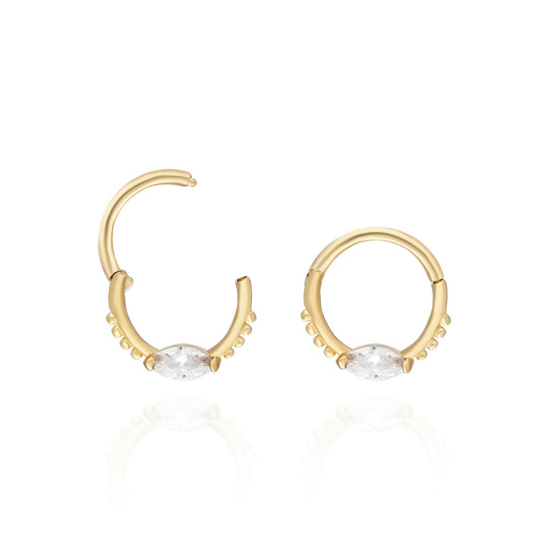 14K Solid Gold Clicker  Hoop Piercing Stone