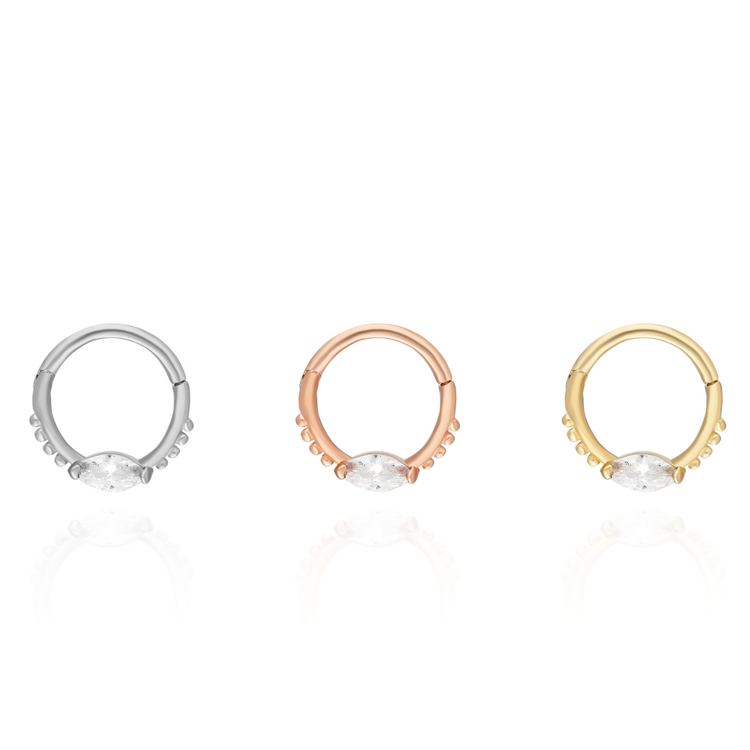 14K Solid Gold Clicker  Hoop Piercing Stone