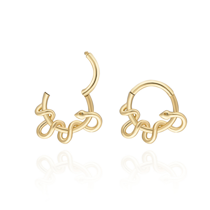 14K Solid Gold Clicker Hoop Piercing Snake