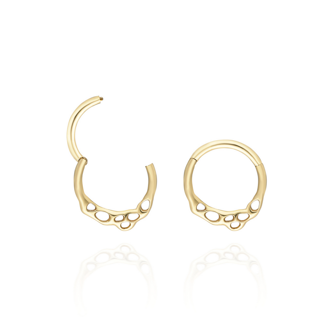 14K Solid Gold Clicker Hoop Piercing Black Hole