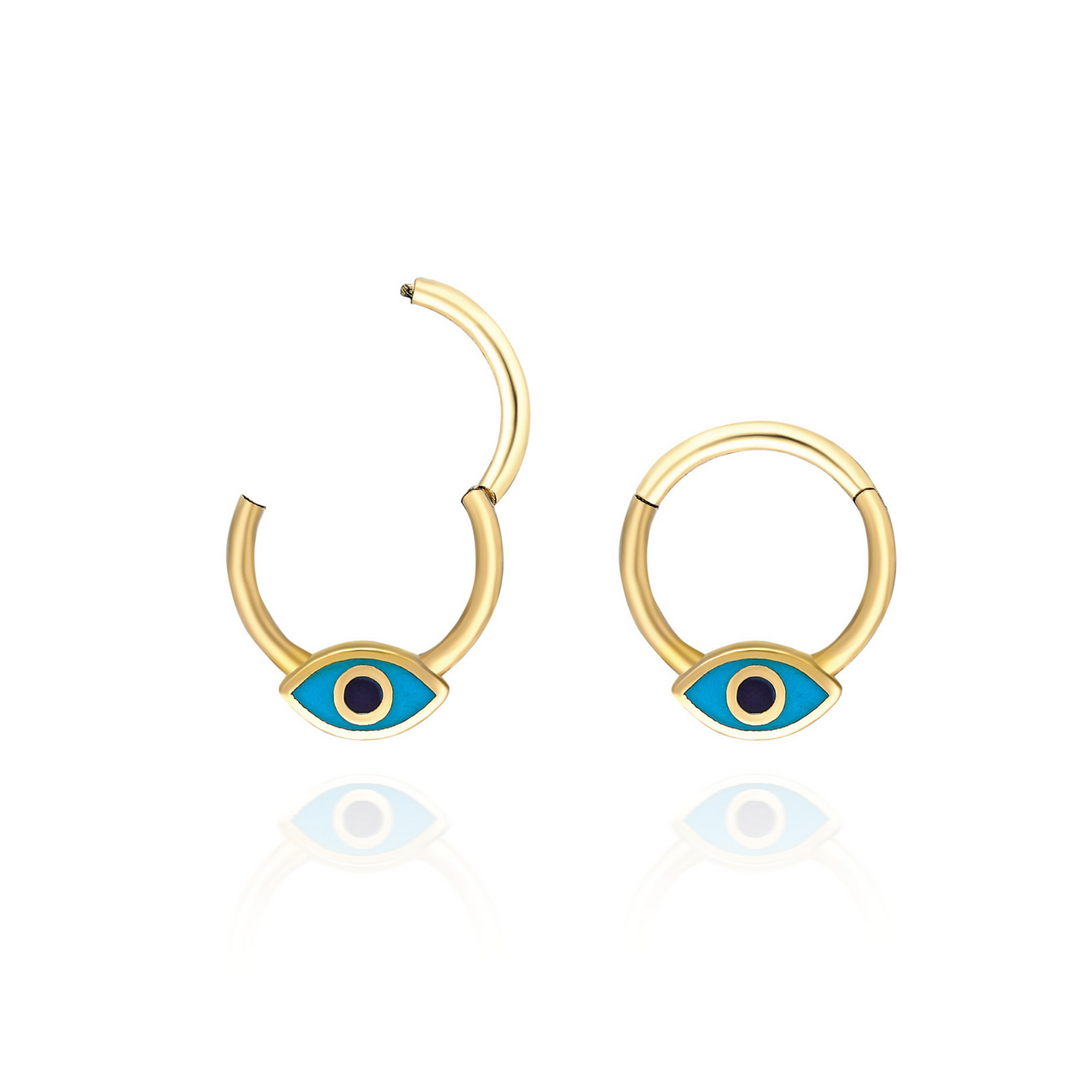 14K Solid Gold Evil Eye Enamel Clicker