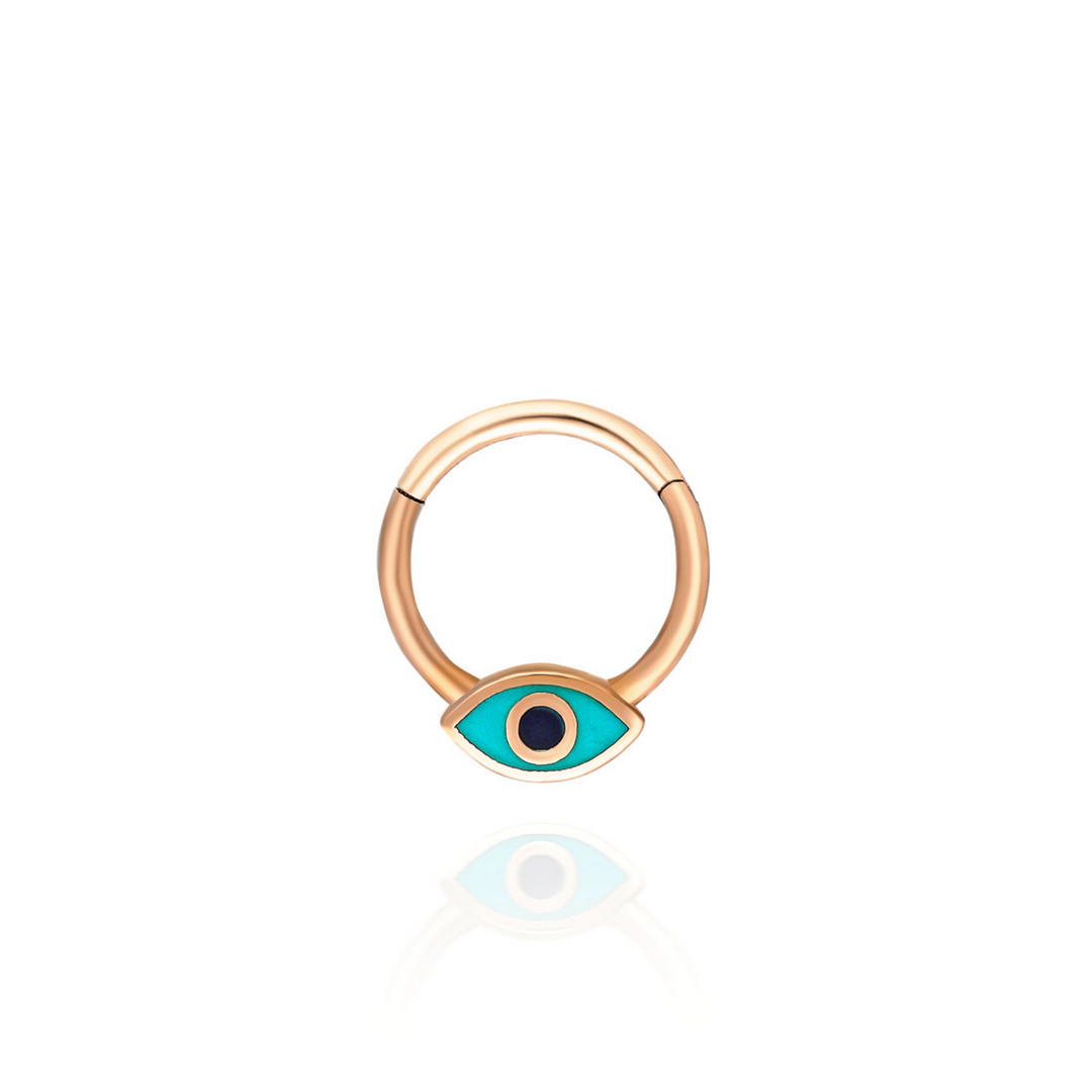 14K Solid Gold Evil Eye Enamel Clicker