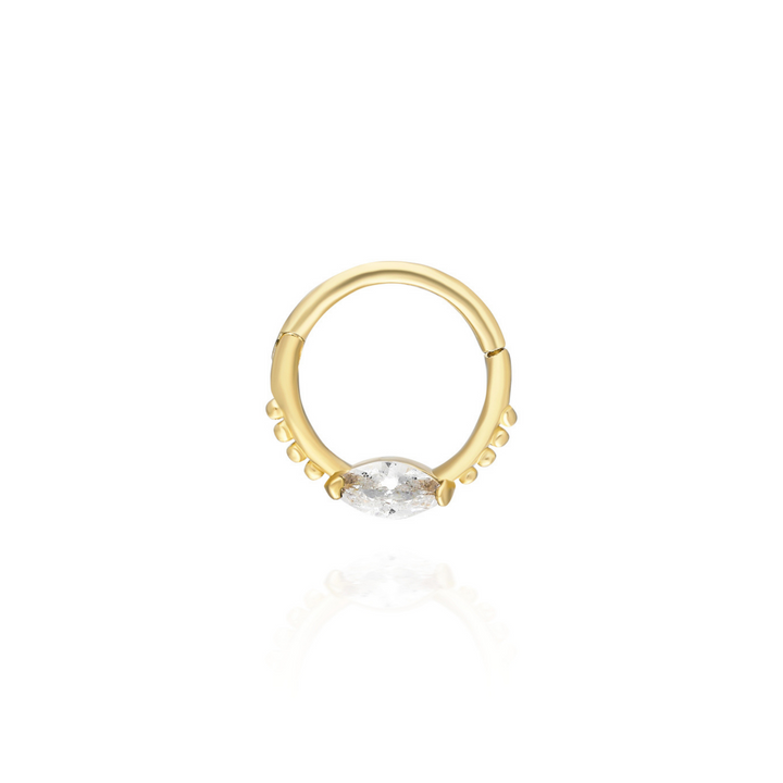 14K Solid Gold Clicker Hoop Piercing Teardrop Stone Ring