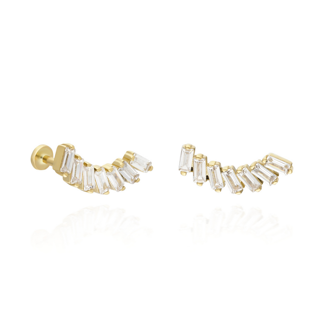 14K Solid Gold Threadless Piercing Sequential Baguette Stone