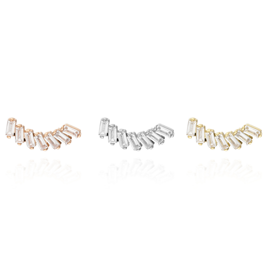 14K Solid Gold Threadless Piercing Sequential Baguette Stone