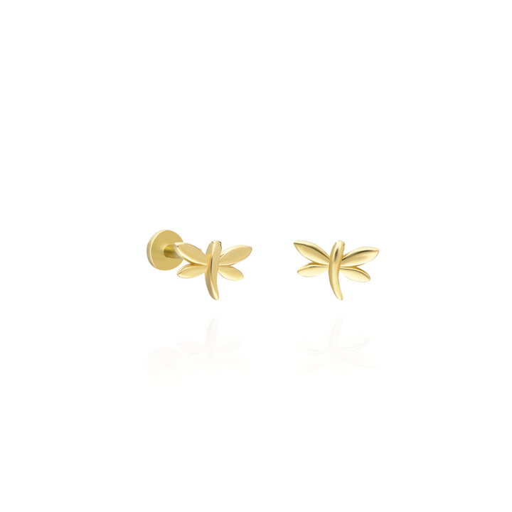 14K Solid Gold Threadless Piercing Dragonfly