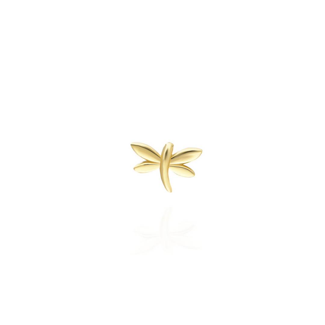 14K Solid Gold Threadless Piercing Dragonfly