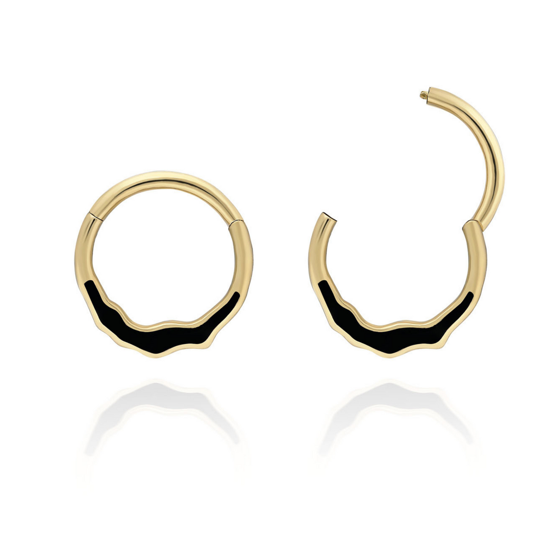 14K Solid Gold Clicker Hoop Piercing Resin Embellished