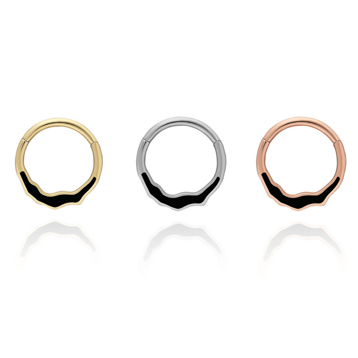 14K Solid Gold Clicker Hoop Piercing Resin Embellished