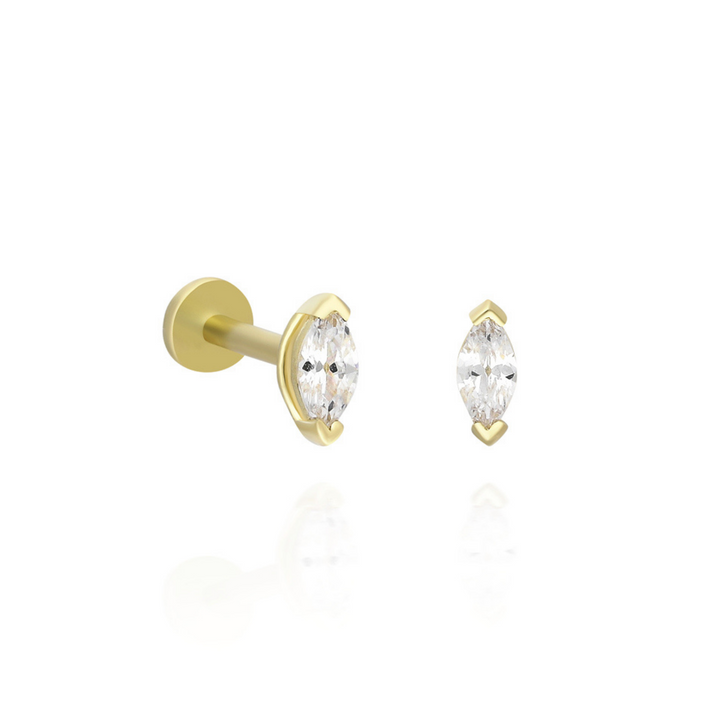 14K Solid Gold Threadless Piercing Diamond-Like