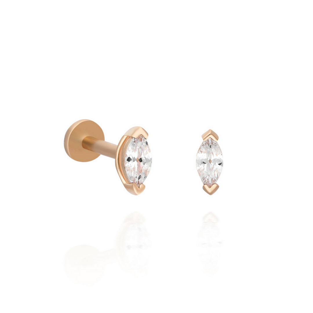 14K Solid Gold Threadless Piercing Diamond-Like