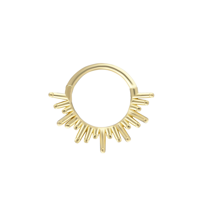 14K Solid Gold Clicker Hoop Piercing Sun Detailed