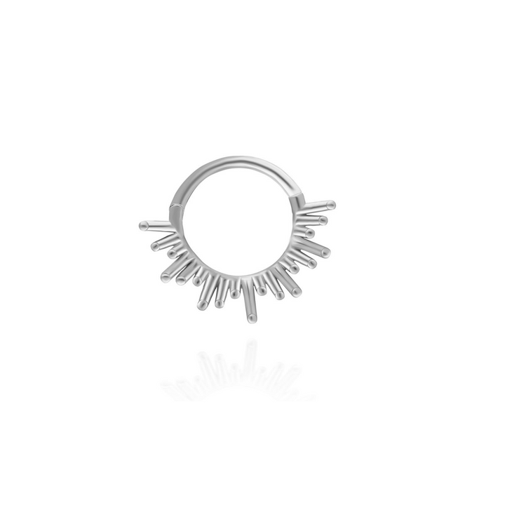 14K Solid Gold Clicker Hoop Piercing Sun Detailed