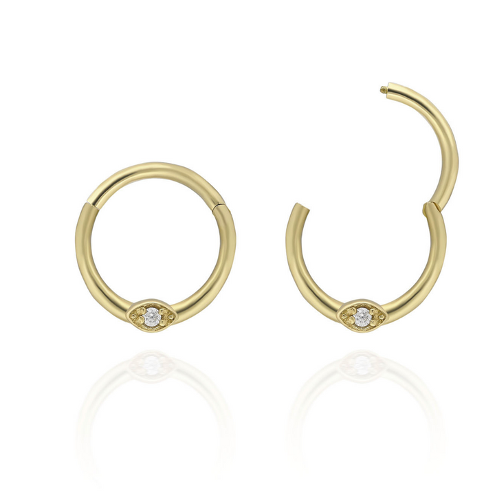 14K Solid Gold Clicker Hoop Piercing Gemstone