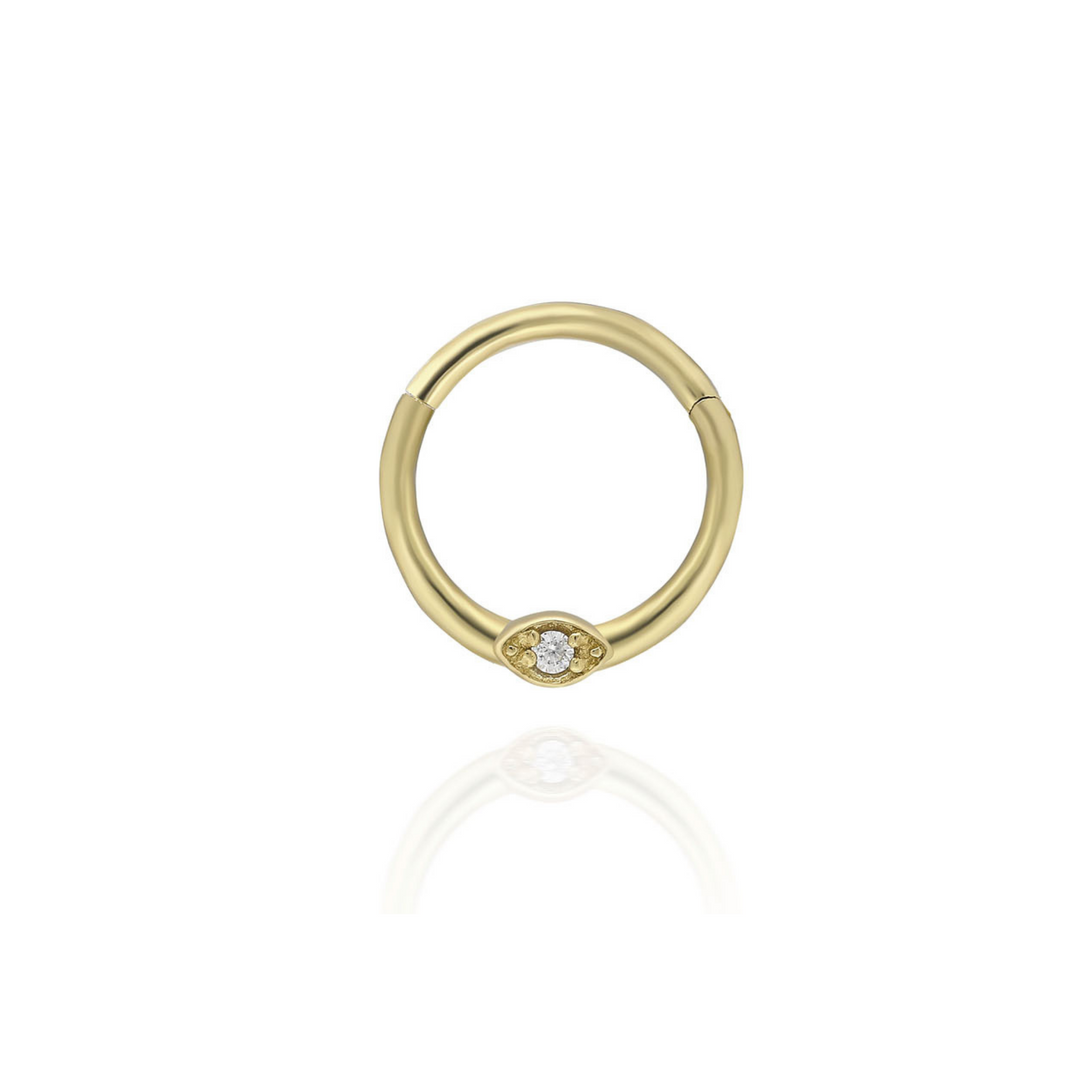 14K Solid Gold Clicker Hoop Piercing Gemstone