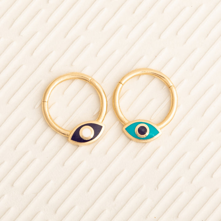 14K Solid Gold Evil Eye Enamel Clicker