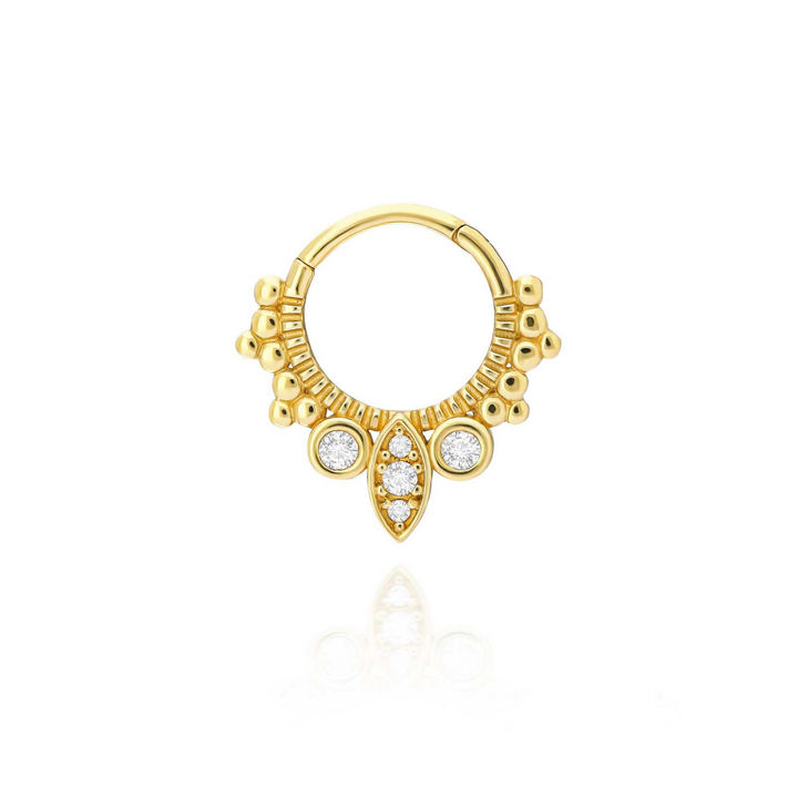 14K Solid Gold Clicker Hoop Piercing Sphere-Shaped Stone