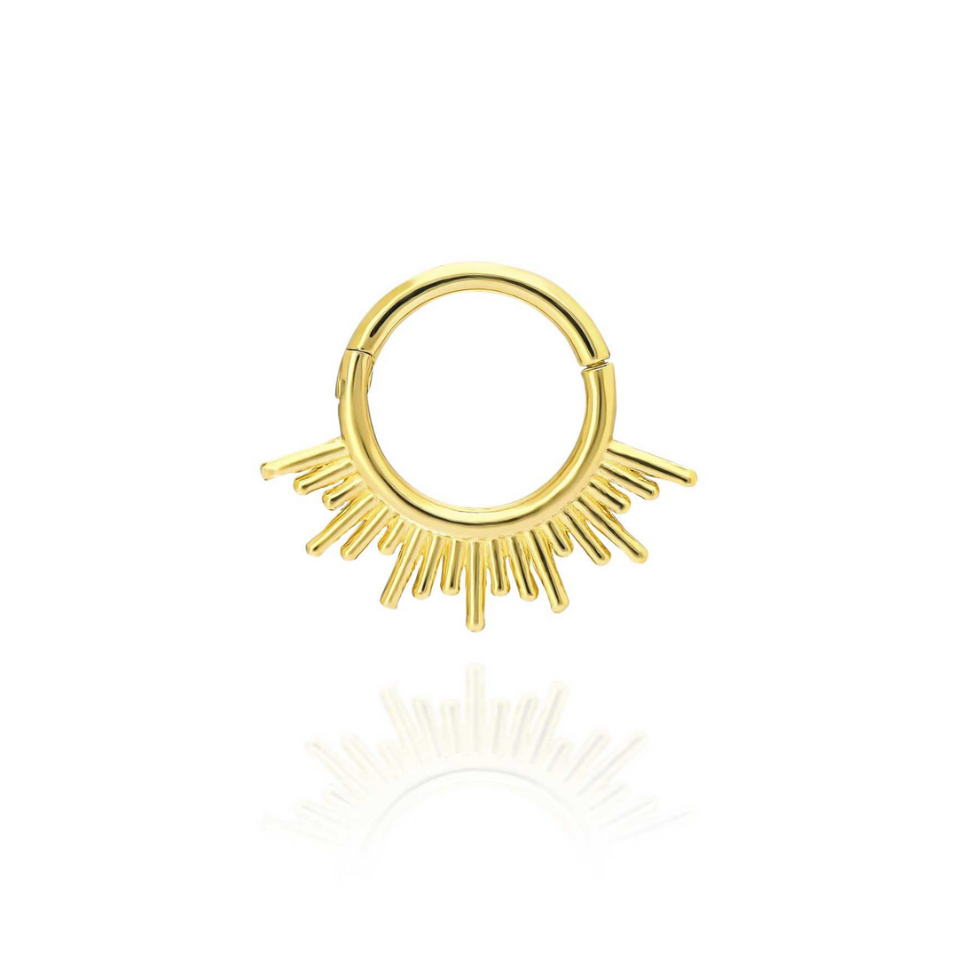 14K Solid Gold Clicker Hoop Piercing Sun