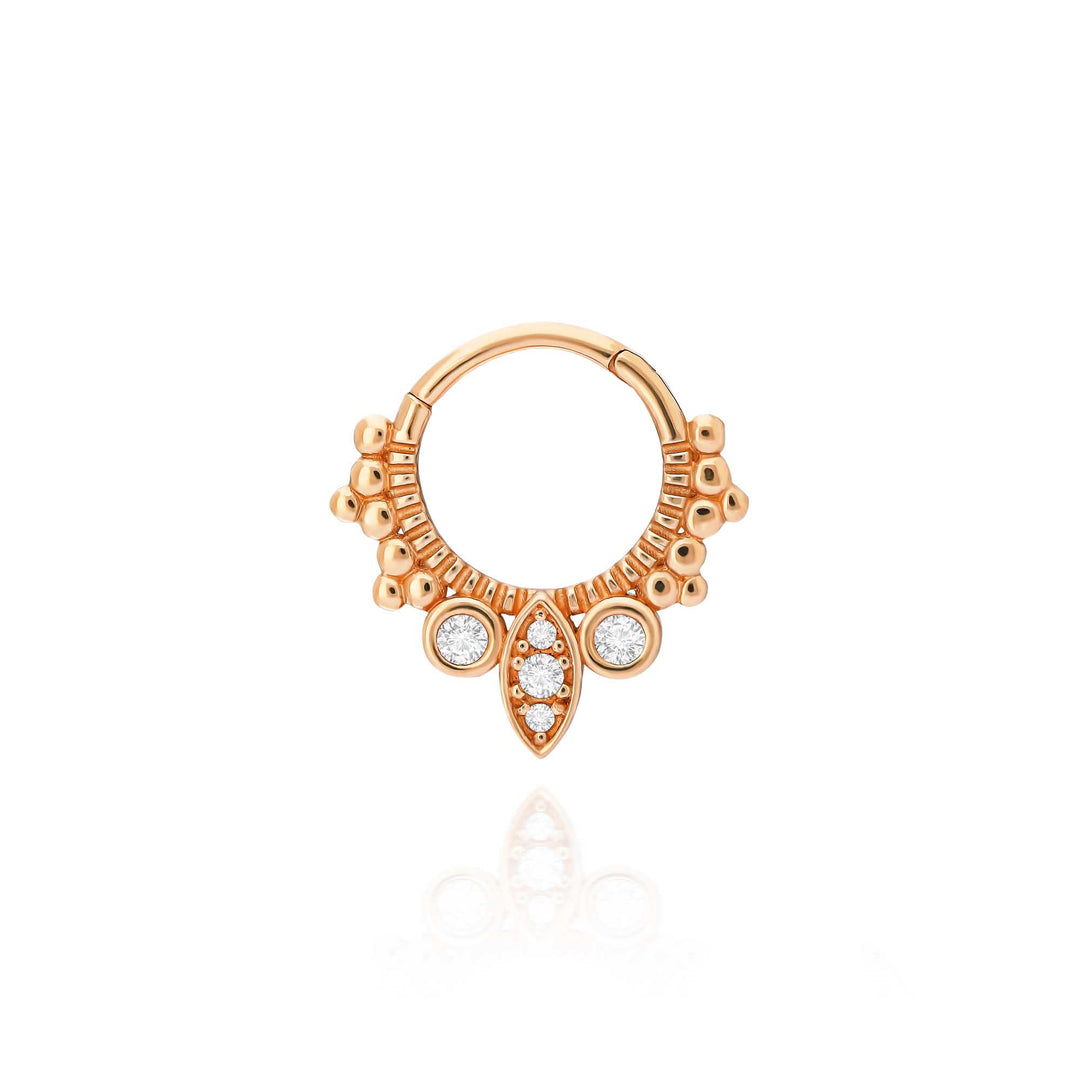 14K Solid Gold Clicker Hoop Piercing Sphere-Shaped Stone