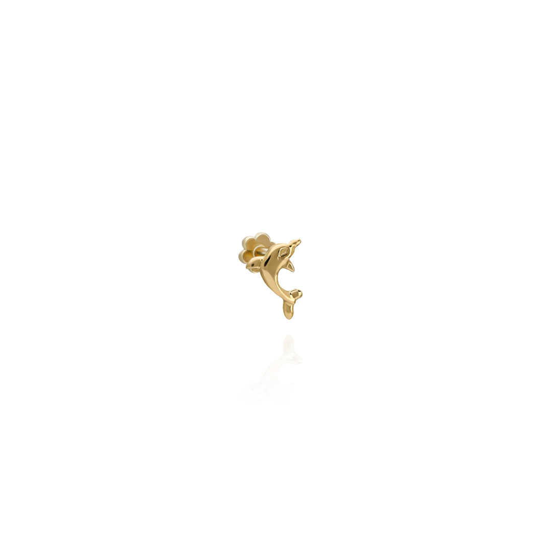 14K Solid Gold Dolphin Threadless Piercing