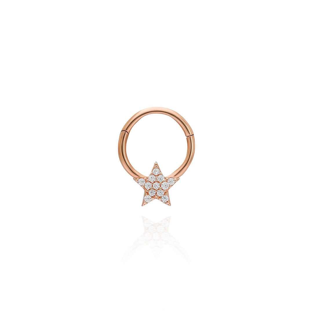 14K Solid Star Gold Clicker Hoop Piercing