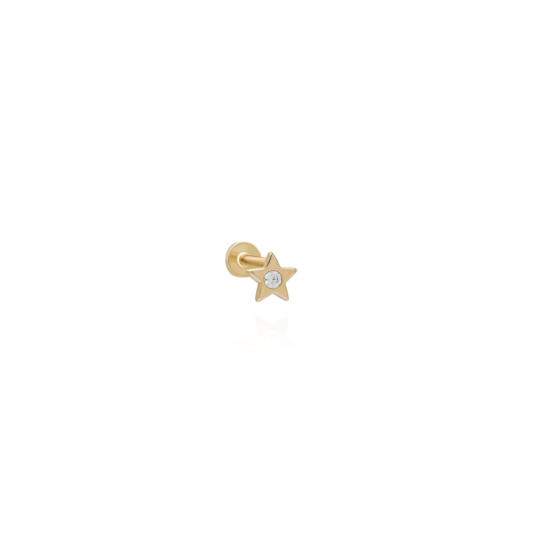 14K Solid Gold Star Threadless Piercing